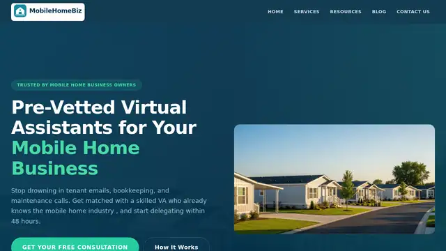 Mobile Home Biz virtual assistant company website screenshot