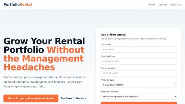 Portfolio Rental virtual assistant company website screenshot