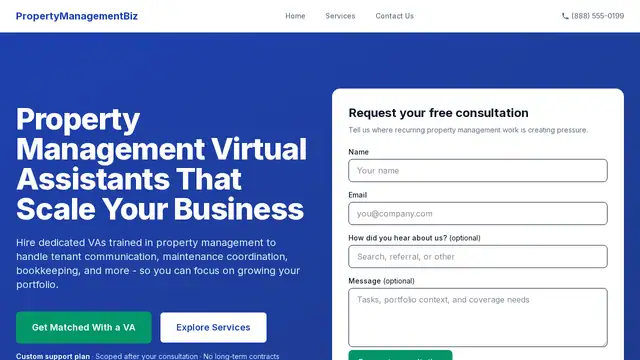 Property Management Biz virtual assistant company website screenshot