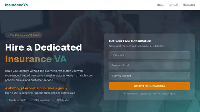 Insurance Yo virtual assistant company website screenshot