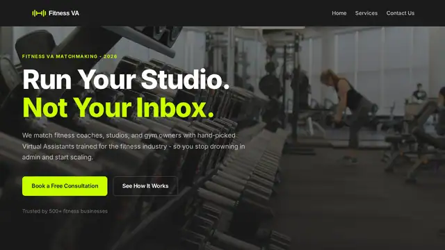 Fitness VA virtual assistant company website screenshot