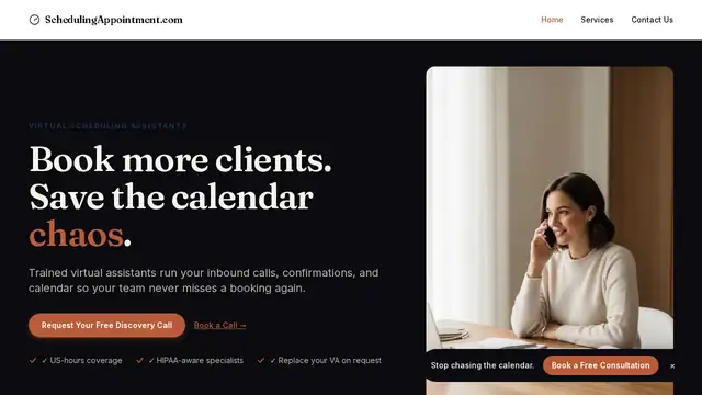 Scheduling Appointment virtual assistant company website screenshot