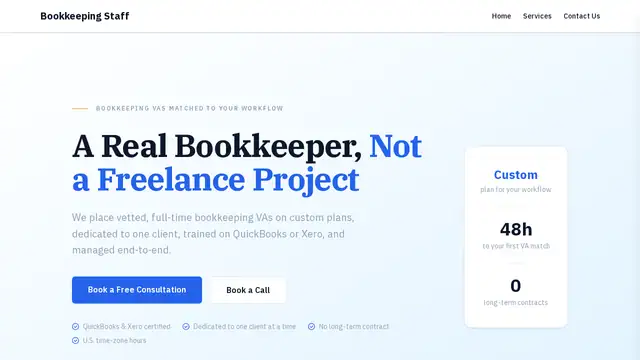 Bookkeeping Staff virtual assistant company website screenshot