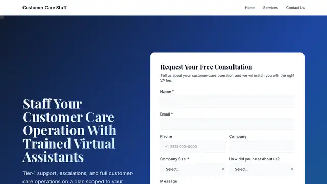 Customer Care Staff virtual assistant company website screenshot