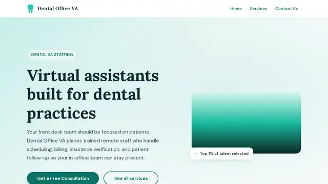 Dental Office Va virtual assistant company website screenshot