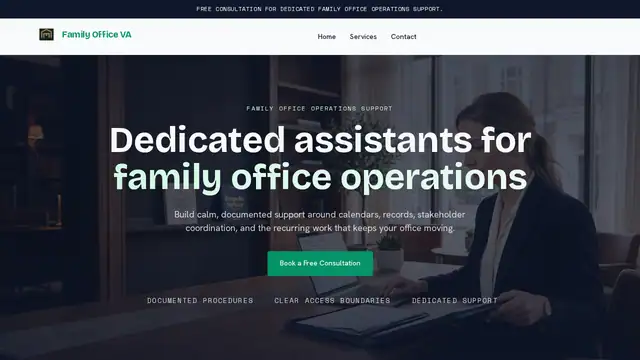 Family Office Assistant virtual assistant company website screenshot