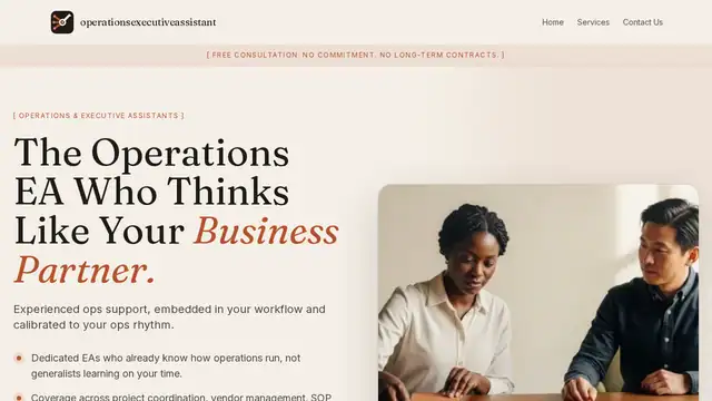 Operations Executive Assistant virtual assistant company website screenshot