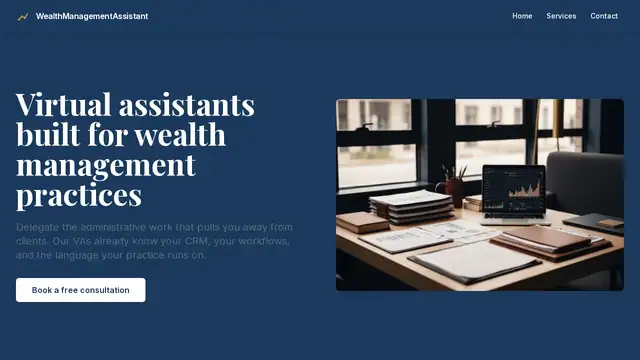 Wealth Management Assistant virtual assistant company website screenshot