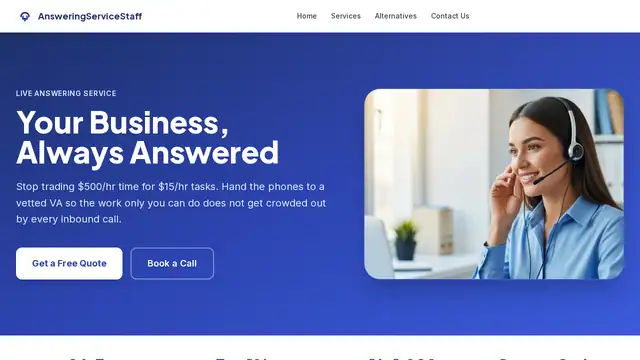 Answering Service Staff virtual assistant company website screenshot