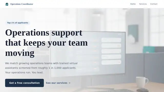 Operations Coordinator virtual assistant company website screenshot