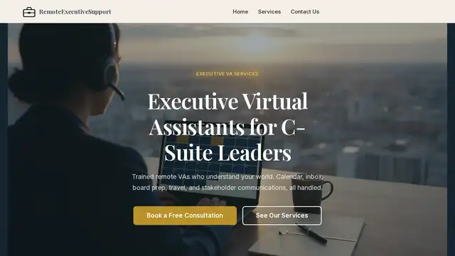 Remote Executive Support virtual assistant company website screenshot
