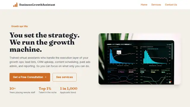 Business Growth Assistant virtual assistant company website screenshot