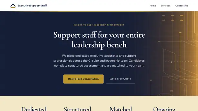 Executive Support Staff virtual assistant company website screenshot