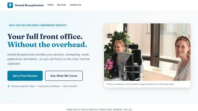 Dental Receptionists virtual assistant company website screenshot