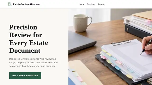 Estate Contract Review virtual assistant company website screenshot