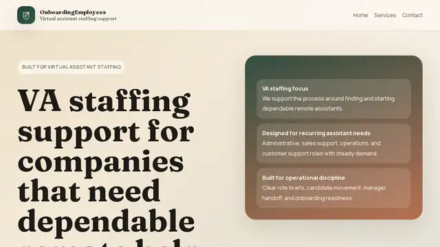 Onboarding Employees virtual assistant company website screenshot