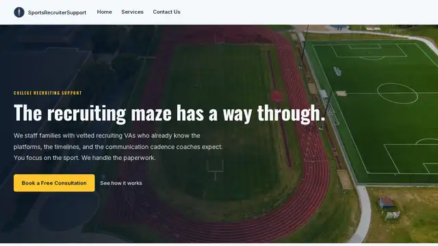 Sportsrecruiter Support virtual assistant company website screenshot