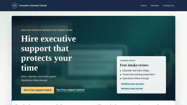 Executive Assistant Virtual virtual assistant company website screenshot