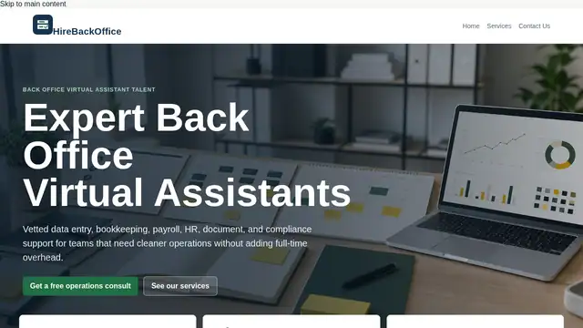 Hire Back Office virtual assistant company website screenshot