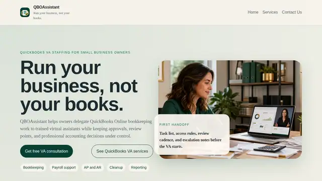 QBO Assistant virtual assistant company website screenshot