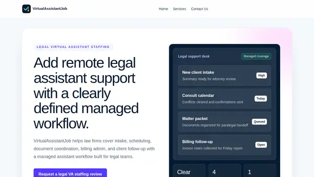 Virtual Assistants Job virtual assistant company website screenshot