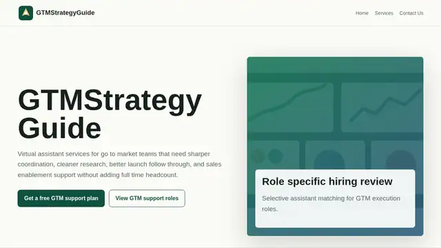 GTM Strategy Guide virtual assistant company website screenshot