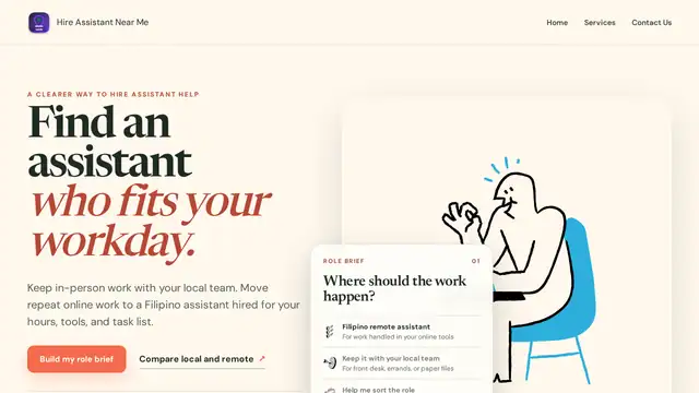 Hire Assistant Nearme virtual assistant company website screenshot