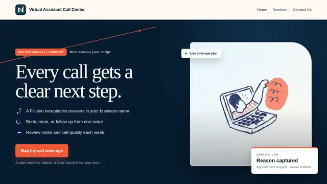 Virtual Assistant Call Center virtual assistant company website screenshot