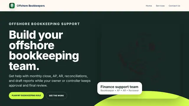 Offshore Bookkeepers virtual assistant company website screenshot