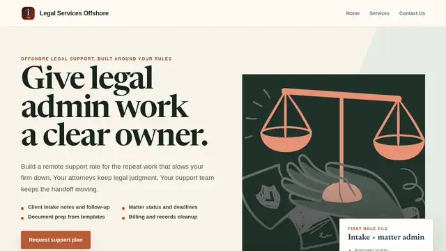 Legal Services Offshore virtual assistant company website screenshot
