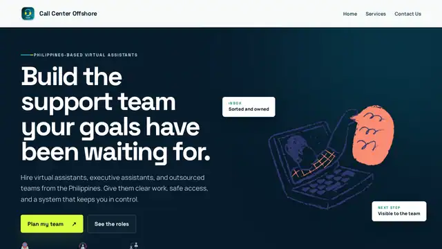 Call Center Offshore virtual assistant company website screenshot