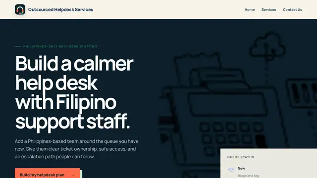 Outsourced Helpdesk Services virtual assistant company website screenshot