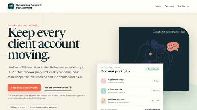 Outsourced Account Management virtual assistant company website screenshot