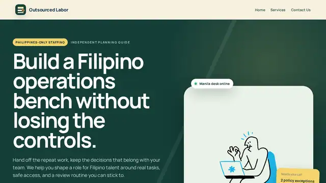 Outsourced Labor virtual assistant company website screenshot