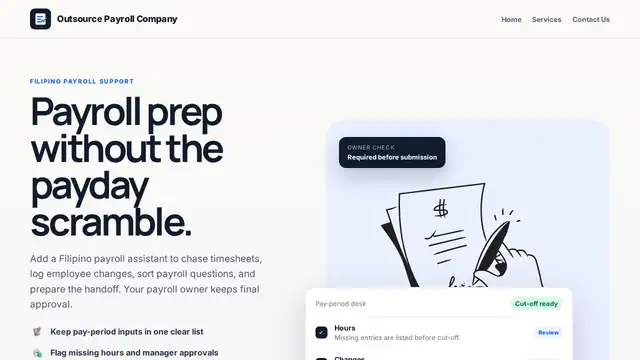 Outsource Payroll Company virtual assistant company website screenshot