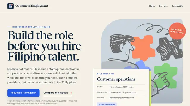 Outsourced Employment virtual assistant company website screenshot