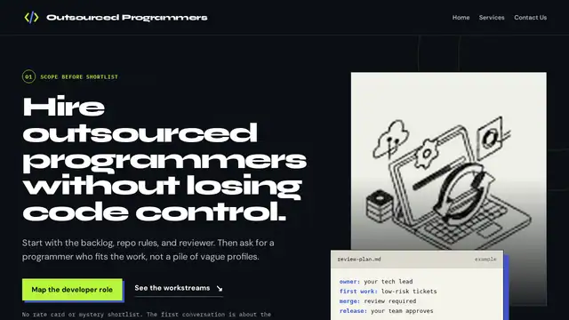 Outsource D Programmers virtual assistant company website screenshot