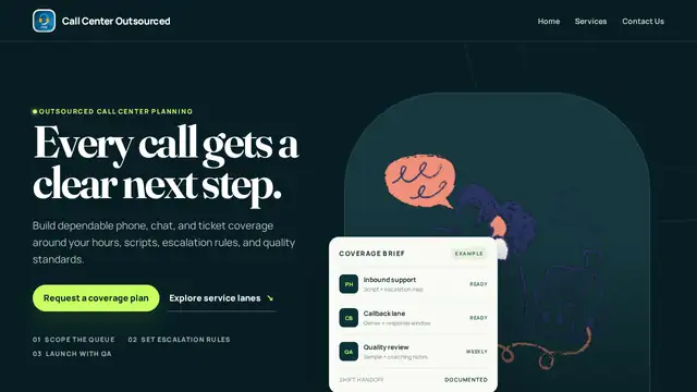 Call Center Outsourced virtual assistant company website screenshot