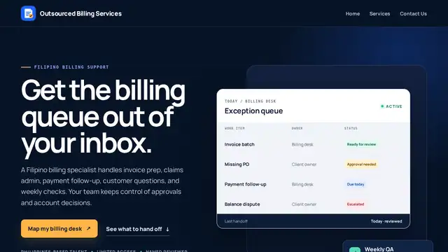 Outsourced Billing Services virtual assistant company website screenshot