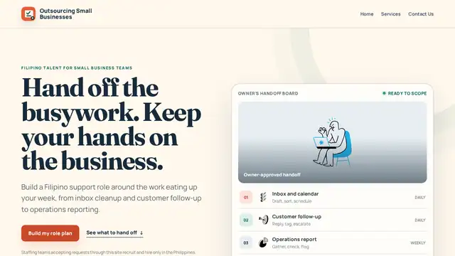 Outsourcing Small Businesses virtual assistant company website screenshot