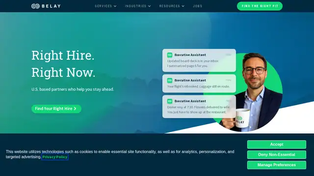 BELAY virtual assistant company website screenshot