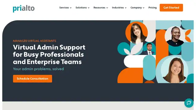 Prialto virtual assistant company website screenshot