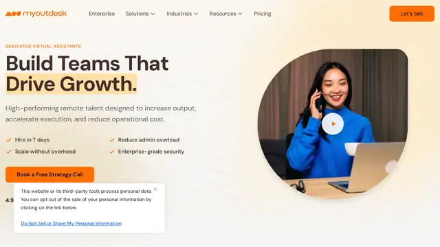 MyOutDesk virtual assistant company website screenshot