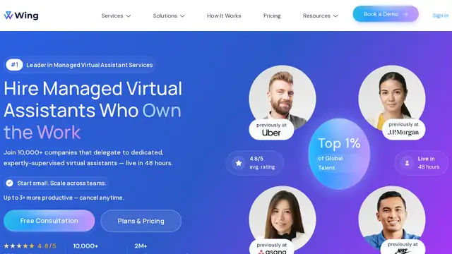 Wing Assistant virtual assistant company website screenshot