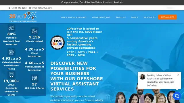 20four7VA virtual assistant company website screenshot