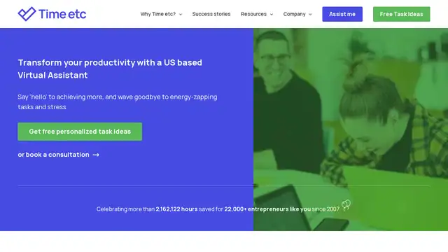 Time Etc virtual assistant company website screenshot
