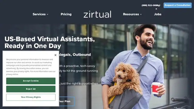 Zirtual virtual assistant company website screenshot