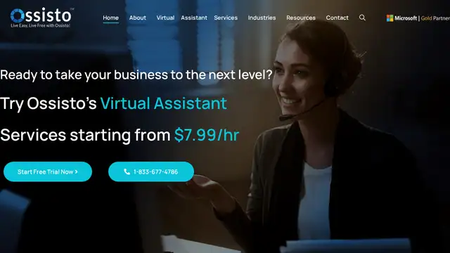 Ossisto virtual assistant company website screenshot