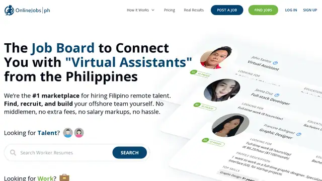 OnlineJobs.ph virtual assistant company website screenshot