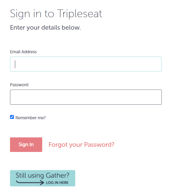 A screenshot of Tripleseat login page